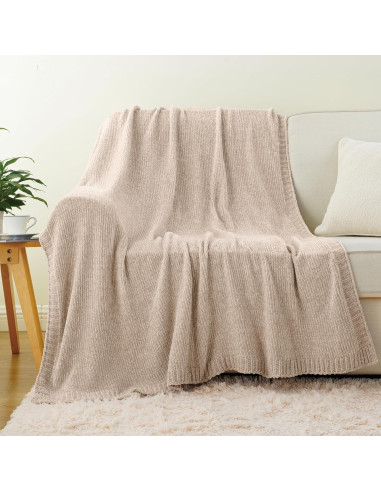 Manta de Chenille BATTILO HOME Beige 129x170 cm Suave y Ligera