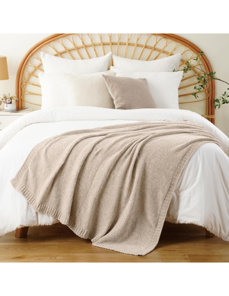 Manta de Chenille BATTILO HOME Beige 129x170 cm Suave y Ligera