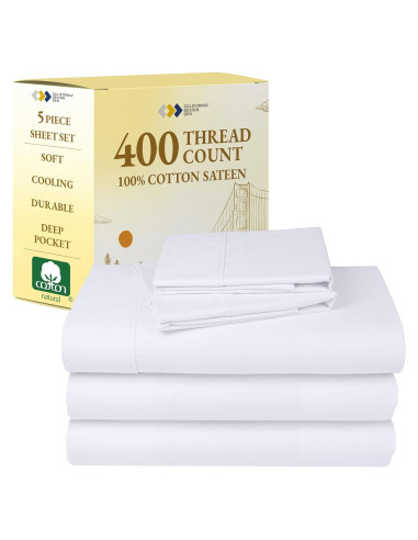 Sábanas Split King California Design Den 400 Hilos Algodón Blanco