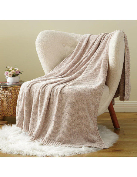 Manta de Chenille BATTILO HOME Beige 129x170 cm Suave y Ligera