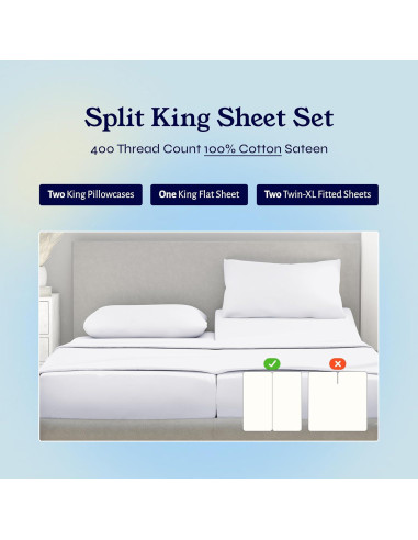 Sábanas Split King California Design Den 400 Hilos Algodón Blanco