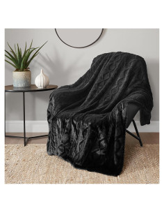 Manta de Piel Sintética de Conejo Lucky Brand 127x178cm Negra