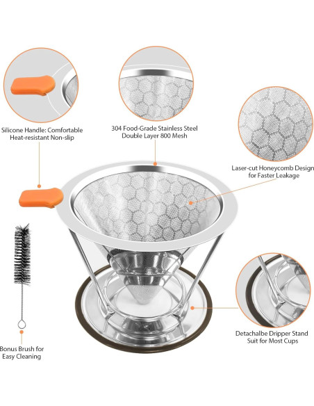 Goteador de Café Reutilizable X-VESOLJE 1-2 Tazas Acero Inoxidable