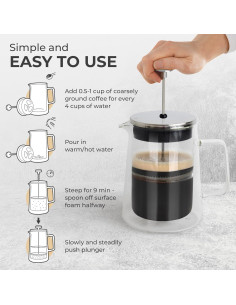 Cafetera Prensa Francesa Kaffe 800ml Doble Pared Vidrio 2