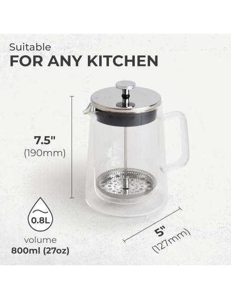 Cafetera Prensa Francesa Kaffe 800ml Doble Pared Vidrio