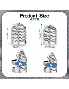 4 Dedales de Costura Ajustables Apausvcm - Metal Plateado S/M 2