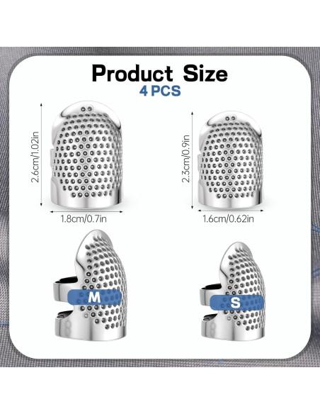 4 Dedales de Costura Ajustables Apausvcm - Metal Plateado S/M
