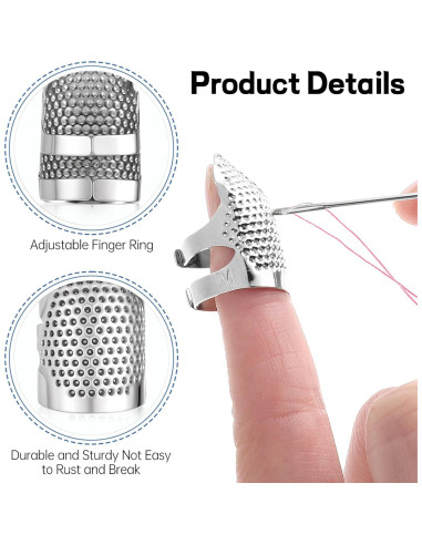 4 Dedales de Costura Ajustables Apausvcm - Metal Plateado S/M