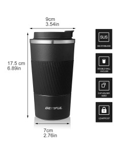 Taza de Café de Viaje GEMFUL 17oz Acero Inoxidable Aislada 2