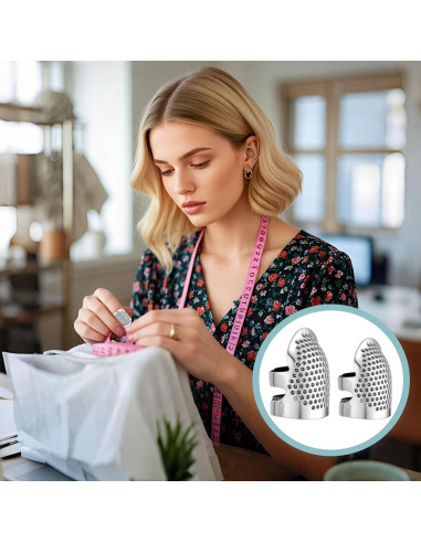 4 Dedales de Costura Ajustables Apausvcm - Metal Plateado S/M