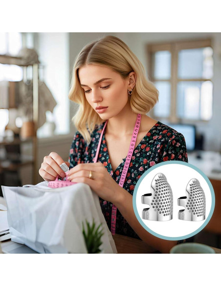 4 Dedales de Costura Ajustables Apausvcm - Metal Plateado S/M