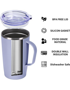 Taza de Café Aislada MEBRUDY 560ml con Tapa y Asa Púrpura 2