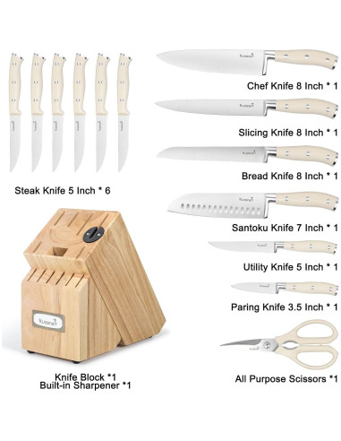 Juego de cuchillos KUISINE 15PCS acero inoxidable con afilador