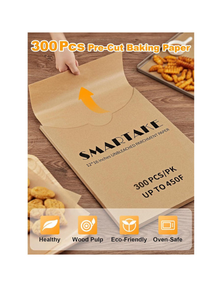 SMARTAKE 300 Hojas de Papel Pergamino 30x40 cm Anti-adherente