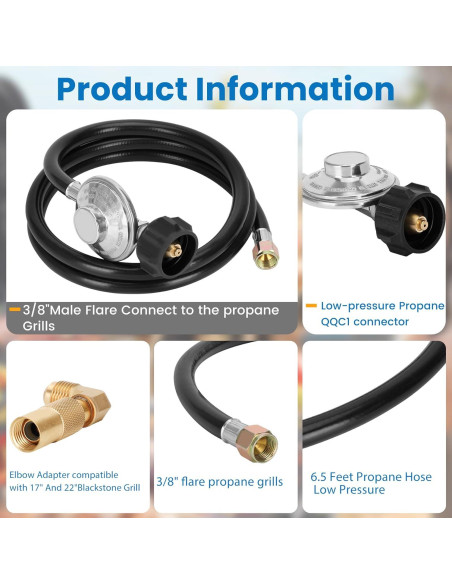 Regulador de Propano y Manguera Iococee 1.98m para Blackstone