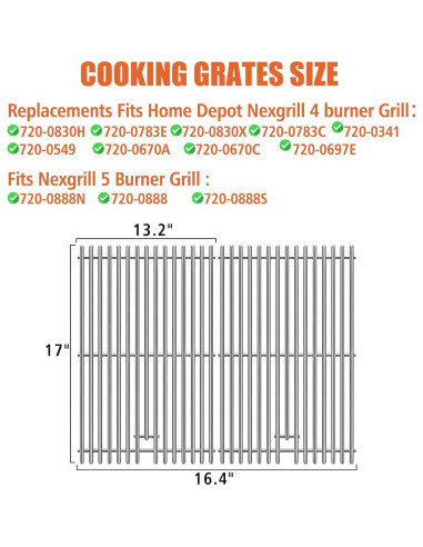 Rejillas de Cocina Acero Inoxidable SafBbcue 43.2cm Paquete de 2