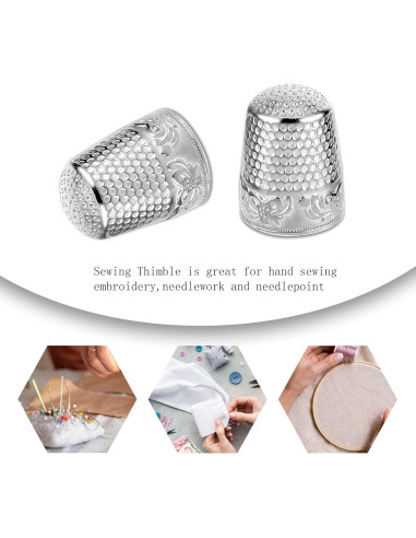 4 Dedales de Metal Inoxidable Plateados para Costura DIY