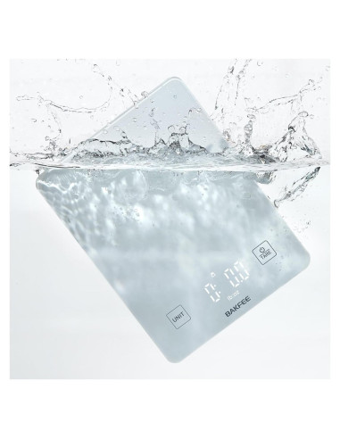 Báscula de Cocina BakFee IP67 Vidrio Templado 10kg Precisión 1g