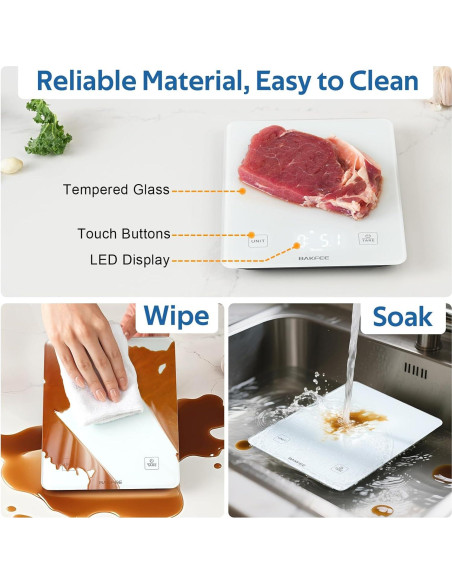 Báscula de Cocina BakFee IP67 Vidrio Templado 10kg Precisión 1g Báscula de Cocina BakFee IP67 Vidrio Templado 10kg Precisión 1g