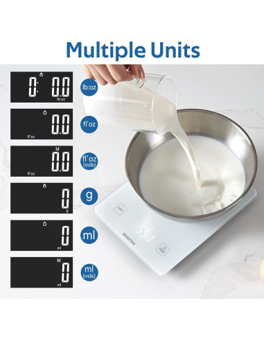 Báscula de Cocina BakFee IP67 Vidrio Templado 10kg Precisión 1g