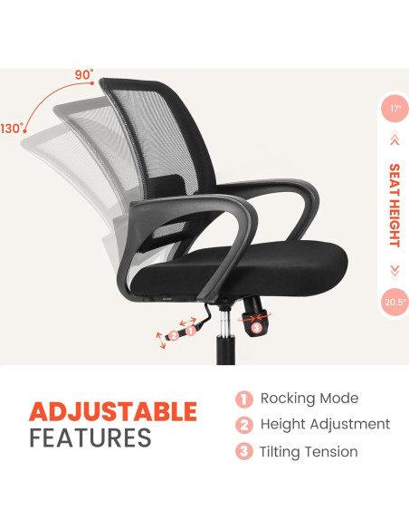 Silla de Oficina Ergonómica NEO de Malla Ajustable Negra