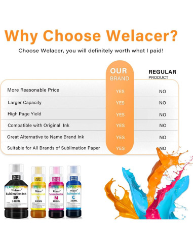 Tinta de Sublimación Welacer 440ML para Impresoras Ecotank