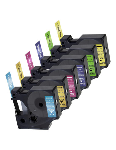Paquete de 6 Cintas de Etiquetas Dymo D1 12mm Lonitul Brillantes