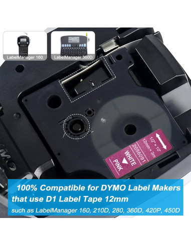 Paquete de 6 Cintas de Etiquetas Dymo D1 12mm Lonitul Brillantes