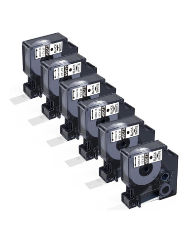 Cinta de Etiqueta Dymo D1 45013 12mm Negro sobre Blanco 6-Pack