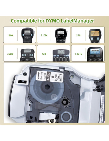 Cinta de Etiqueta Dymo D1 45013 12mm Negro sobre Blanco 6-Pack