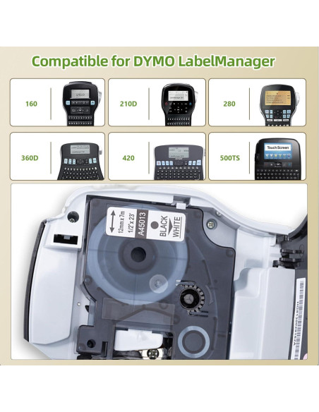 Cinta de Etiqueta Dymo D1 45013 12mm Negro sobre Blanco 6-Pack