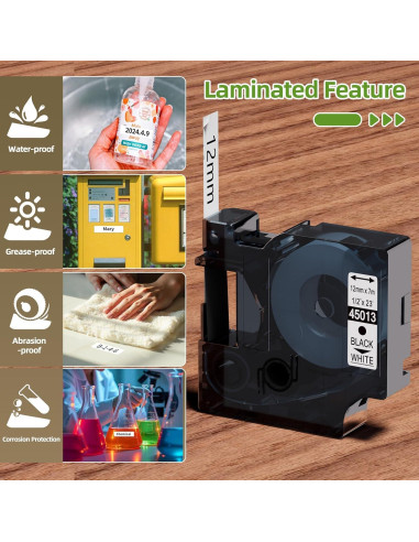 Cinta de Etiqueta Dymo D1 45013 12mm Negro sobre Blanco 6-Pack