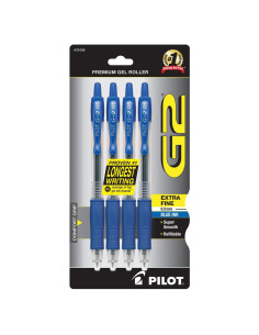 Bolígrafos de Gel Retráctiles PILOT G2, Punta Extra Fina, Tinta Azul, Paquete de 4