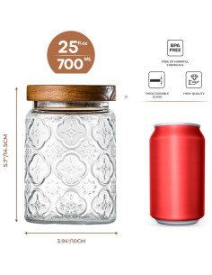 Paquete de 3 tarros de vidrio Adodeen 720ml herméticos 2