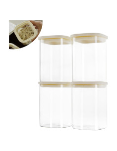 Juego de 4 Tarros de Vidrio Cuadrados 40oz CozNido con Tapa Hermética