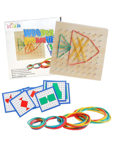 Tablero Geométrico de Madera Kizh 8x8 con Bandas de Goma