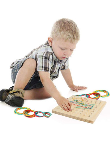 Tablero Geométrico de Madera Kizh 8x8 con Bandas de Goma