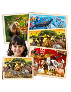 Rompecabezas de Madera QUOKKA - 4 Piezas Grandes para Niños 3-8 Años