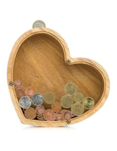 Banco de Ahorros de Madera en Forma de Corazón XZJMY 19.6x13.2cm