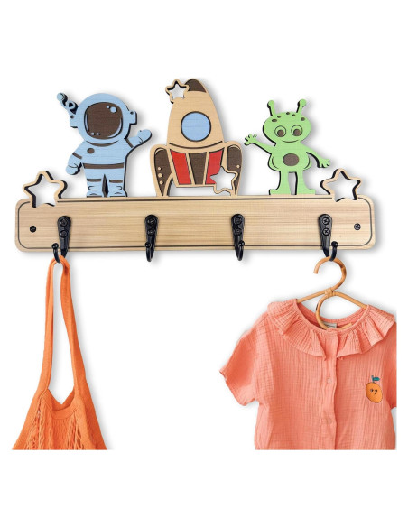 Gancho de Pared para Niños Midrean 4 Ganchos Madera Haya
