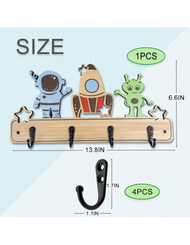 Gancho de Pared para Niños Midrean 4 Ganchos Madera Haya
