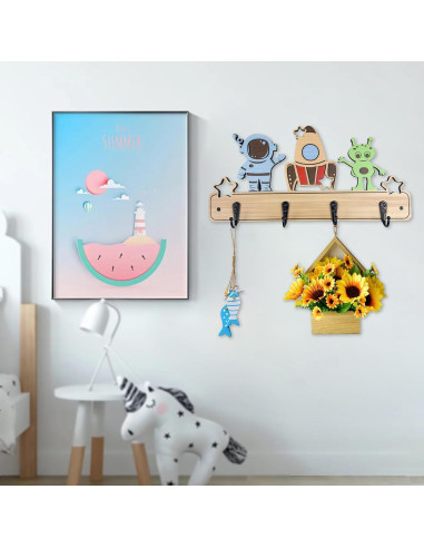 Gancho de Pared para Niños Midrean 4 Ganchos Madera Haya