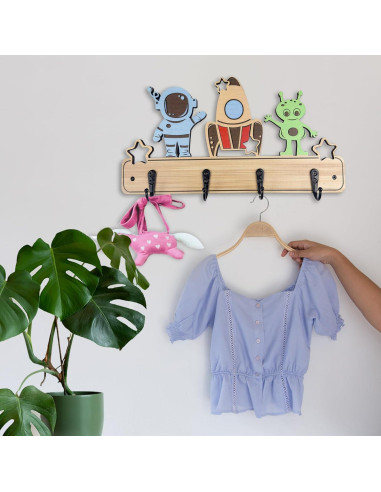 Gancho de Pared para Niños Midrean 4 Ganchos Madera Haya