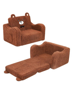 Sofá Infantil 2-en-1 MOMCAYWEX Oso de Peluche Marrón