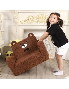Sofá Infantil 2-en-1 MOMCAYWEX Oso de Peluche Marrón 2