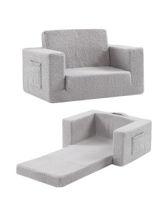 Sofá Infantil Plegable Givjoy Charles Gris 2-en-1 Reclinable