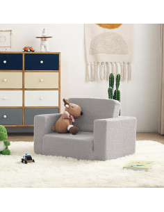 Sofá Infantil Plegable Givjoy Charles Gris 2-en-1 Reclinable 2