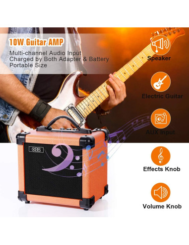 Amplificador de guitarra portátil OBB 10W Bluetooth naranja