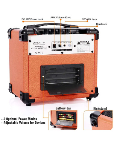 Amplificador de guitarra portátil OBB 10W Bluetooth naranja