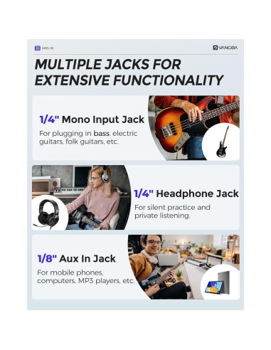 Amplificador de Bajo Vangoa 30W Portátil 8" con Overdrive